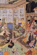 unknow artist Babur,prince of Kabul,visits his cousin prince Badi uz Zaman of Herat in 1506 oil